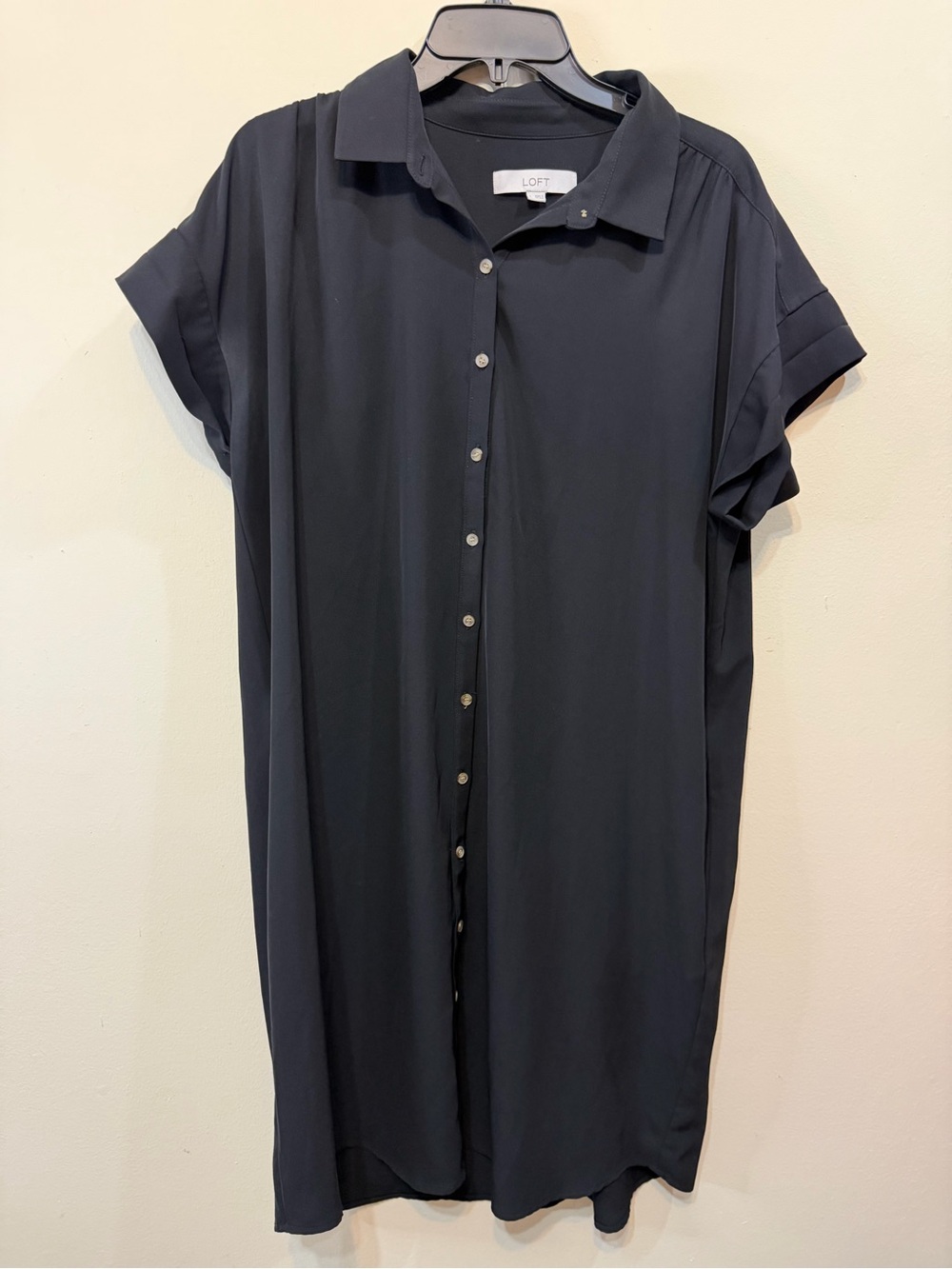 LOFT Black Button-Front Shirt Dress 2309